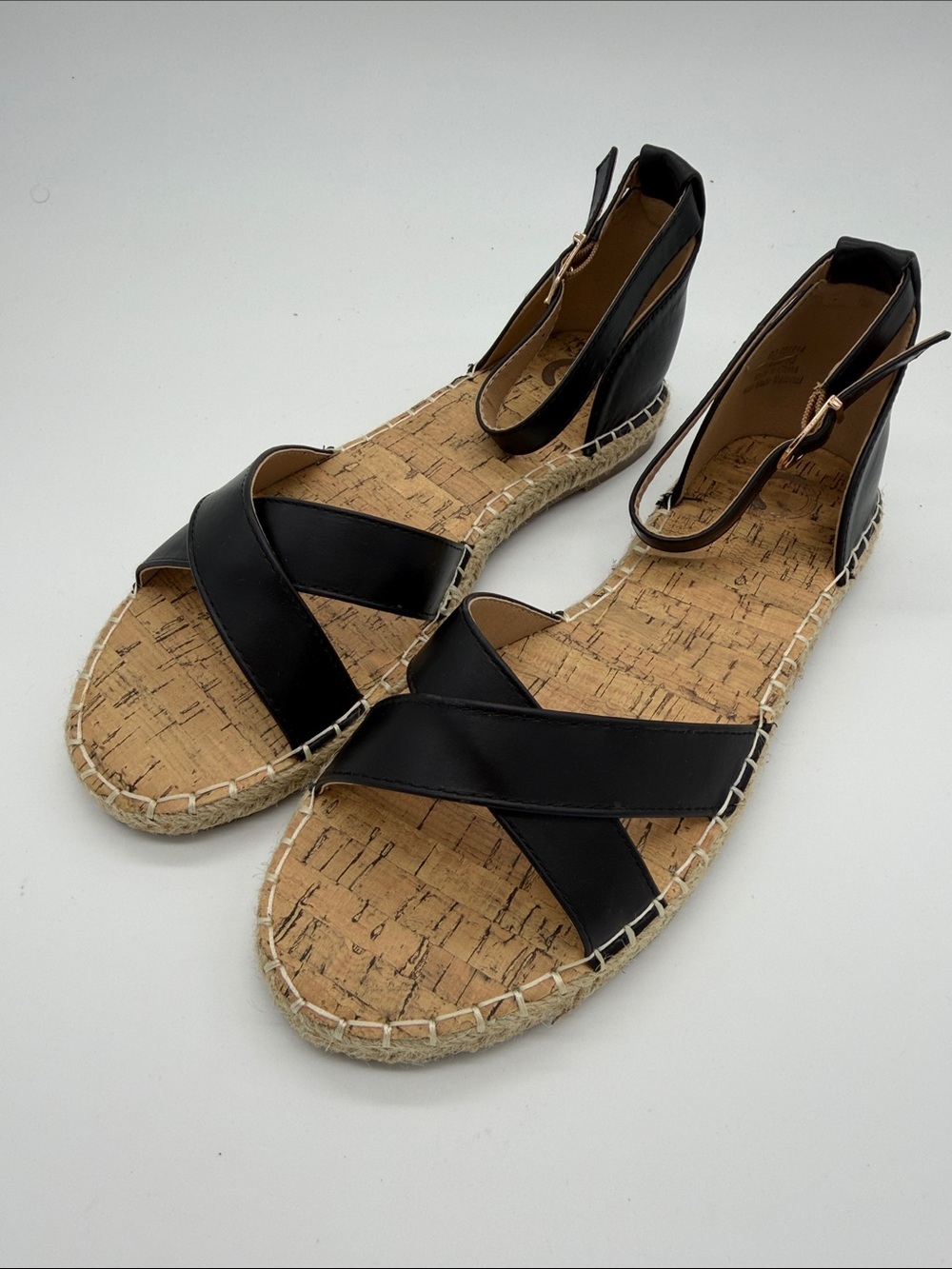 Journee Collection Black Cork Espadrille Ankle-Strap Sandals